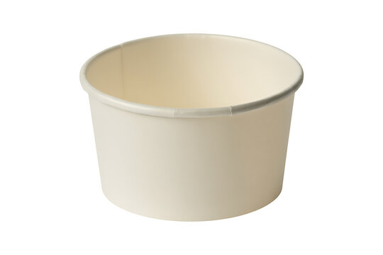 Empty Disposable Beige Paper Cup or Container Isolated on White Background with Copy Space