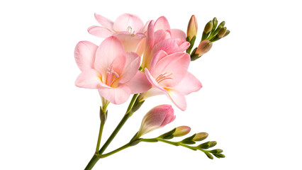 Obraz premium Freesia flowers in soft pink color with buds isolated on transparent background