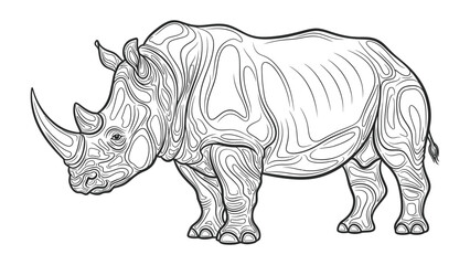 Fototapeta premium Strength and Resilience: A detailed line drawing of a rhinoceros, showcasing its robust form and the texture of its skin, evokes the strength and endurance of nature's majestic creature.