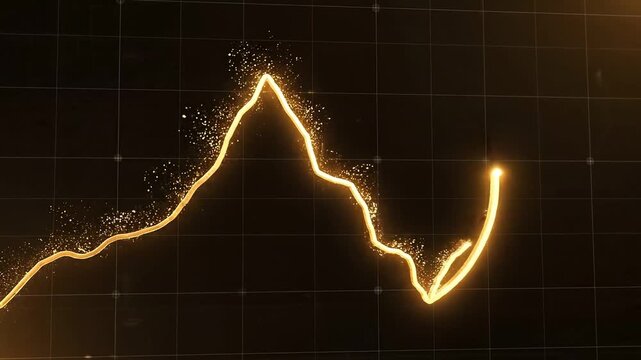 Gold market cycle glowing graph with rising trend line and financial growth spark effect dark