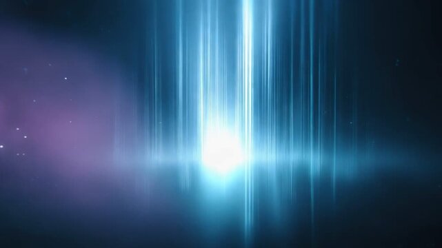 Mystical Light Pillars: An ethereal display of radiant blue light pillars streams downwards, against a backdrop of cosmic dust in the deep void. evoking a sense of wonder and the unknown.