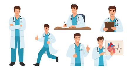 Obraz premium Medical professionals in various poses and actions showcasing healthcare expertise and anatomical knowledge.