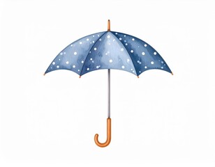 Blue umbrella with white polka dots stands open polka dot umbrella provides shelter from elements
