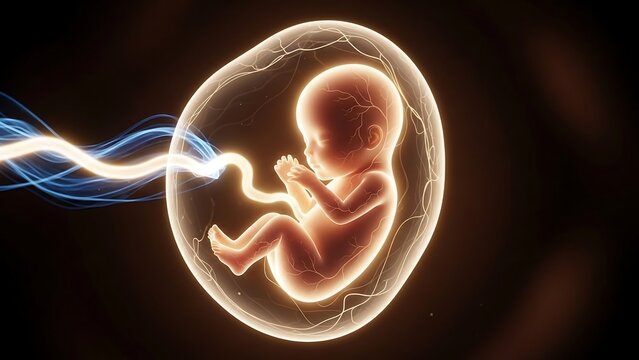 Human fetus in womb development stage.