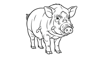 Fototapeta premium Cheerful Pig: A delightful line drawing of a charming pig, its features meticulously illustrated, creating a captivating visual.