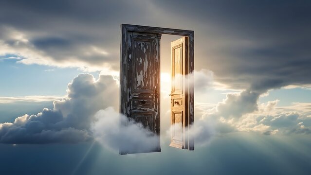 Open door to heaven in clouds.