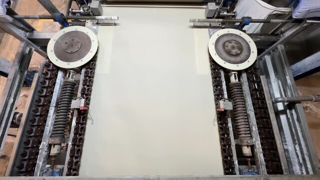 Textile mercerizing machine processing fabric in industrial factory