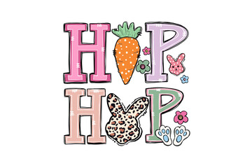 Hip Hop Easter Sublimation Design with Carrot and Leopard Print Bunny Illustration Sublimation Design