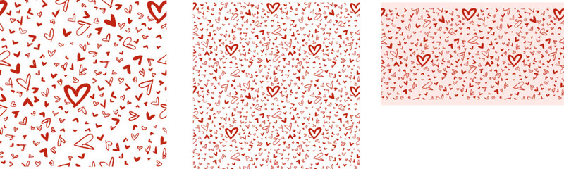 Hearts love scratch scramble pattern seamless valentine's day in pink red sweet fun lovely heart sketch naive hand drawing 