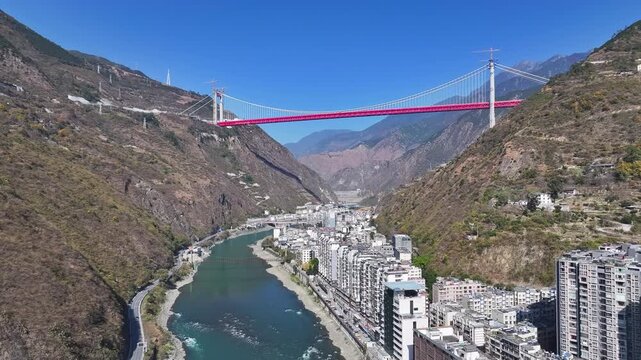 Aerial view of Xingkang Bridge Luding Yaye Expressway Bridge