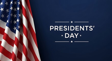 Presidents Day Celebration with American Flag on Blue Background.