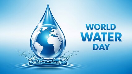 Obraz premium World water day concept with a globe inside a water droplet symbolizing global water conservation and awareness with water awareness and sustainability