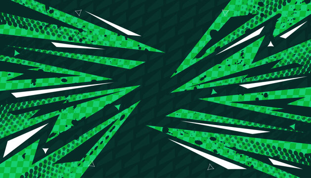 Sport Event Background with Sharp Green and White Shapes on Dark Green Background with Grunge Texture