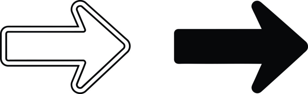 Arrows Pointing Right Outlined and Solid Black Arrow Illustration on White Background