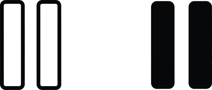 Pause Icon Variations Outline and Filled Black Symbol on White Background, Design Asset