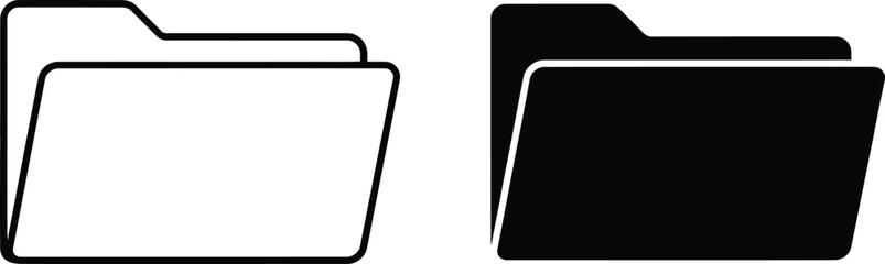 Two Computer Folders Outline and Filled Black Icons for Organization and Data Storage