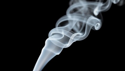 The Infinite Incense Curl. Monochromatic Abstract Flame Loop. A close-up, highly detailed view of a thin, perfect curl of bright white incense smoke rising from an unseen source.