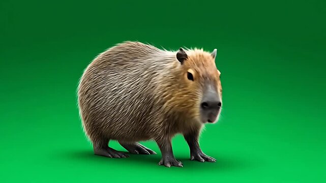 A capybara standing calmly on a green gradient background
