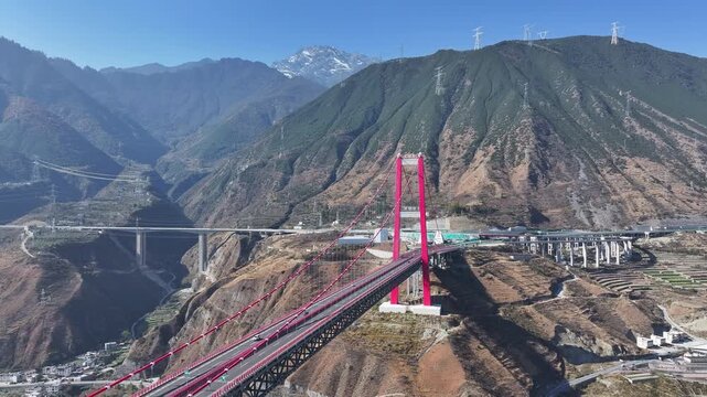 Aerial view of Xingkang Bridge Luding Yaye Expressway Bridge