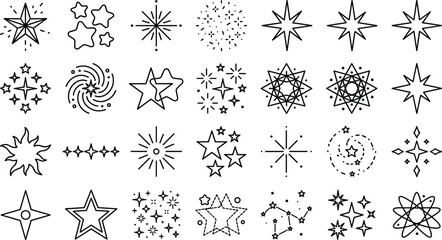 “Star icon vector collection, celestial line art symbols, decorative astronomy shapes, sparkling cosmic elements, constellation and galaxy themed graphic designs” © AstroDesigns