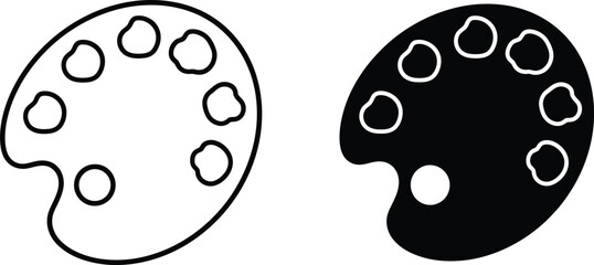 Simple Black and White Line Drawing of a Paint Palette Isolated on White Background