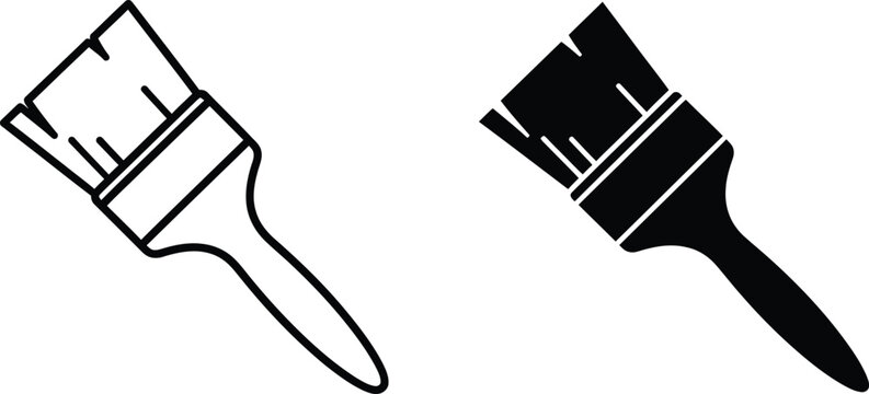 Black and White Two Paint Brushes, One Outline, One Solid Fill