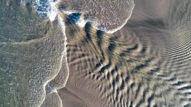 Aerial top view of sea waves and sand patterns The Concept of Erosion