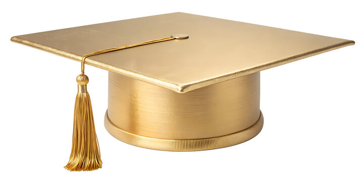 Luxury Gold Graduation Cap with Tassel Isolated on Transparent White Background