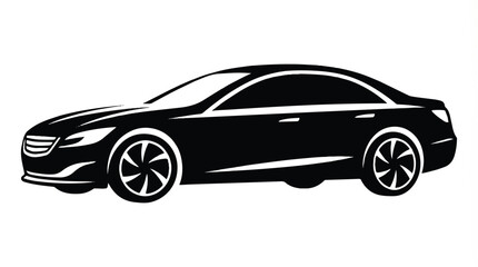 Fototapeta premium Black silhouette of a modern luxury car with sleek design on white background