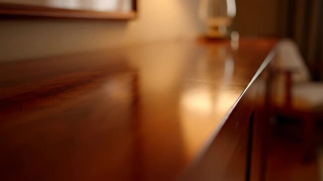 Wooden table surface with soft natural light indoors home setting