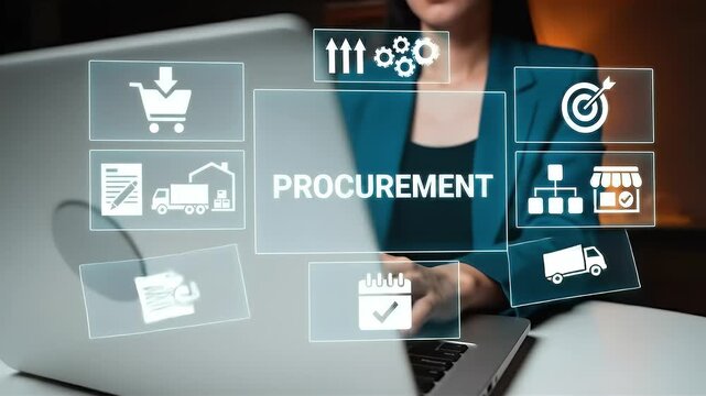 Procurement management concept. Procurement icons related to logistics, supply chain planning, and inventory management. procurement in ensuring efficient business operations. Service delivery process