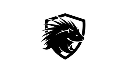Black hedgehog inside a shield logo © rexus