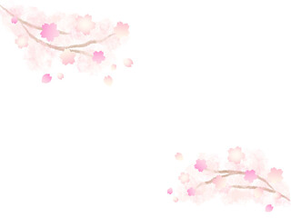 春色の桜の水彩手描き背景フレーム　横　sakura design