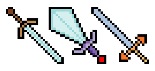 Sword in 8 bit retro pixel art style.