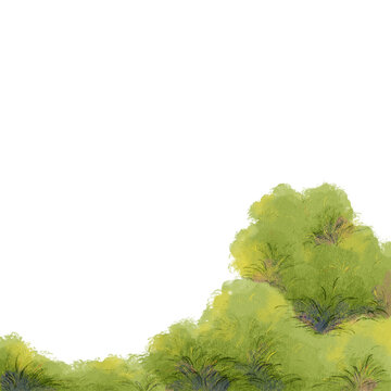 Watercolor Grass Tree Nature Hill Illustration Woodland Natural Leaves Foliage Branch Forest Garden Park Spring Ornament