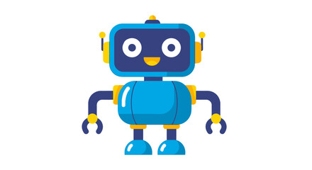Obraz premium Cartoon robot character with a friendly smiling face and blue body.