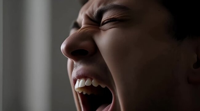 Man Screaming in Anger Closeup.
