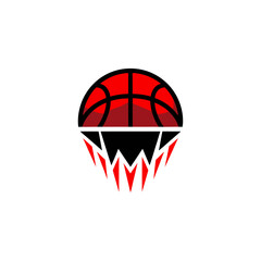 Dynamic basketball hoop and ball logo