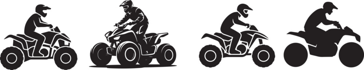 A Set of Atv vehicle rider. Silhouette vector icon illustration with white background © MstMoushumi