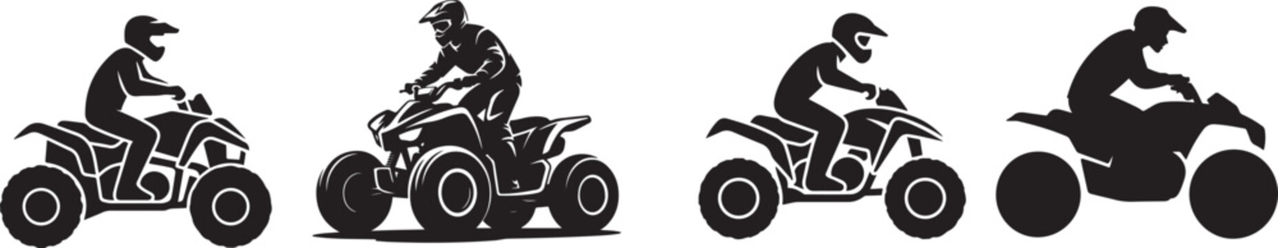 A Set of Atv vehicle rider. Silhouette vector icon illustration with white background