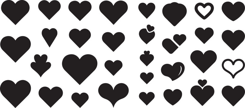 Set of heart. Silhouette vector icon illustration with white background