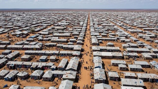 Aerial View of Organized Huts in Massive Refugee Camp, Dadaab, Kenya