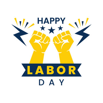 Workers day celebration template with raised hands protest symbol minimalist vector