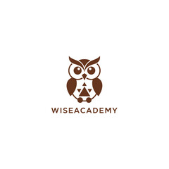 Fototapeta premium Cute brown owl with geometric body pattern icon for professional education and online learning tutoring services identity logo WISEACADEMY