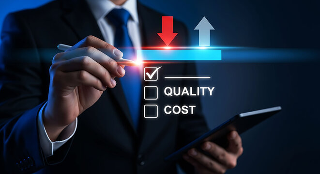 Business Executive Optimizing Project Quality and Reducing Total Cost