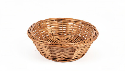Fototapeta premium Versatile empty wicker basket, meticulously woven from natural brown fibers, presented with soft studio light, ideal for home decor