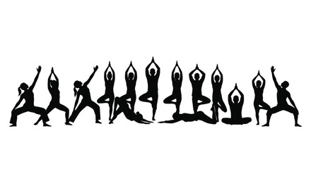 Yoga poses silhouette sequence for health and wellness