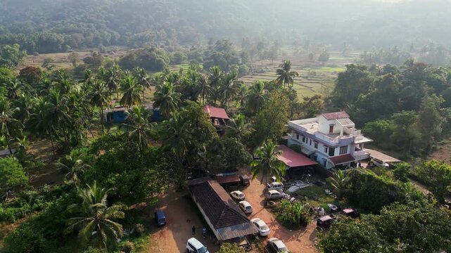 house in the nature surrounding with coconut trees