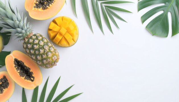 Assortment of Fresh Tropical Fruits Including Mango, Pineapple, and Papaya