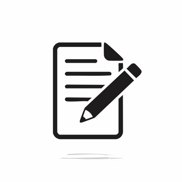 Vector illustration of a document and pencil icon, symbolizing note-taking, content creation, editing, and official new project documentation on a clean white background